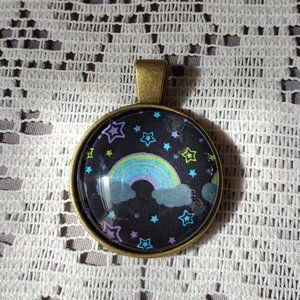 Rainbows @ Night Glass Cabochon Pendant - Handmade
